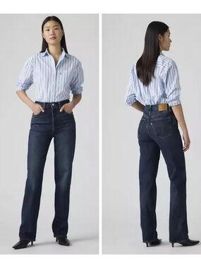 NWOT Levi's Size 27 Ribcage High Rise Straight Leg Dark Wash Jeans